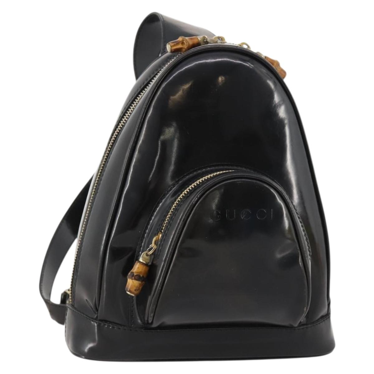 GUCCI Bamboo Body Bag Patent leather Black Gold Auth bs33591