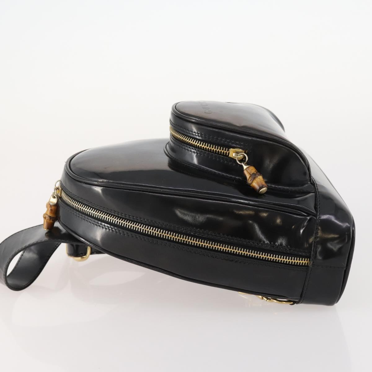 GUCCI Bamboo Body Bag Patent leather Black Gold Auth bs33591