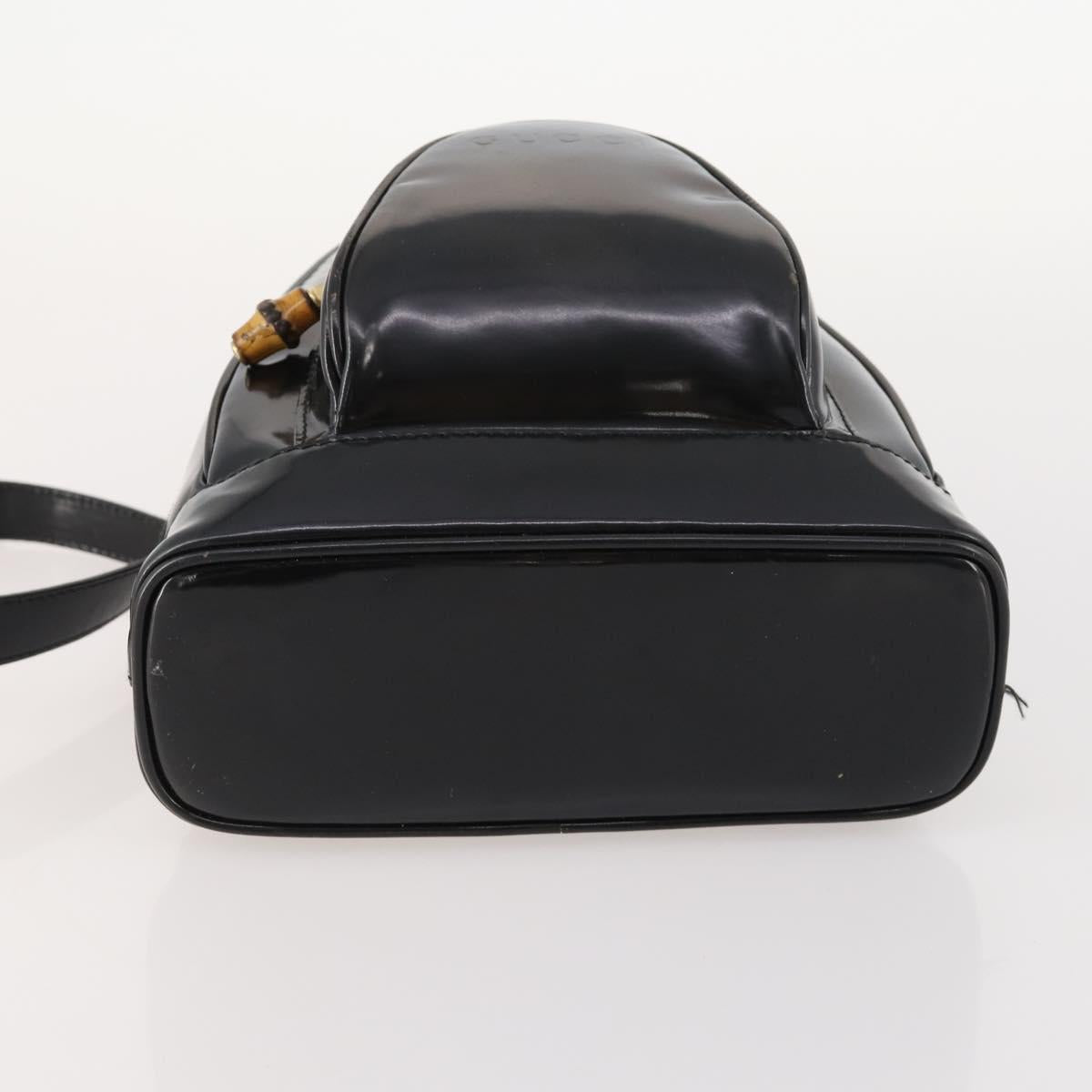 GUCCI Bamboo Body Bag Patent leather Black Gold Auth bs33591