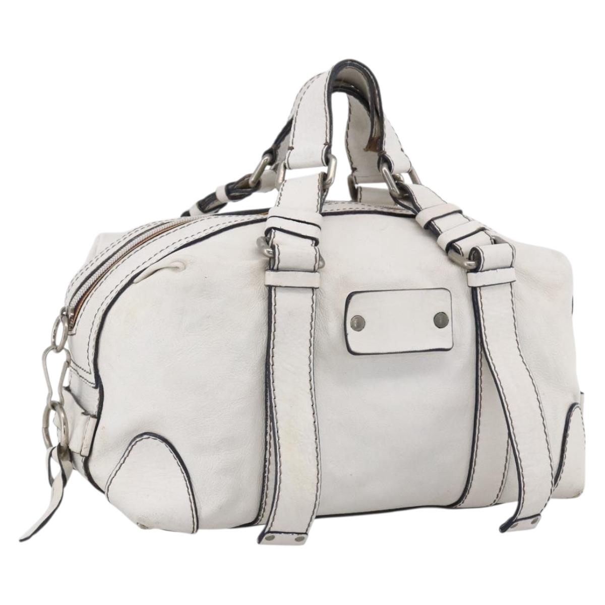Chloe Hand Bag Leather White Silver Auth bs33592
