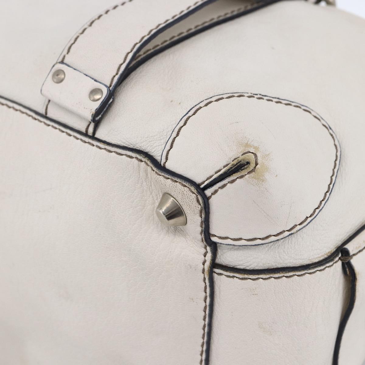 Chloe Hand Bag Leather White Silver Auth bs33592