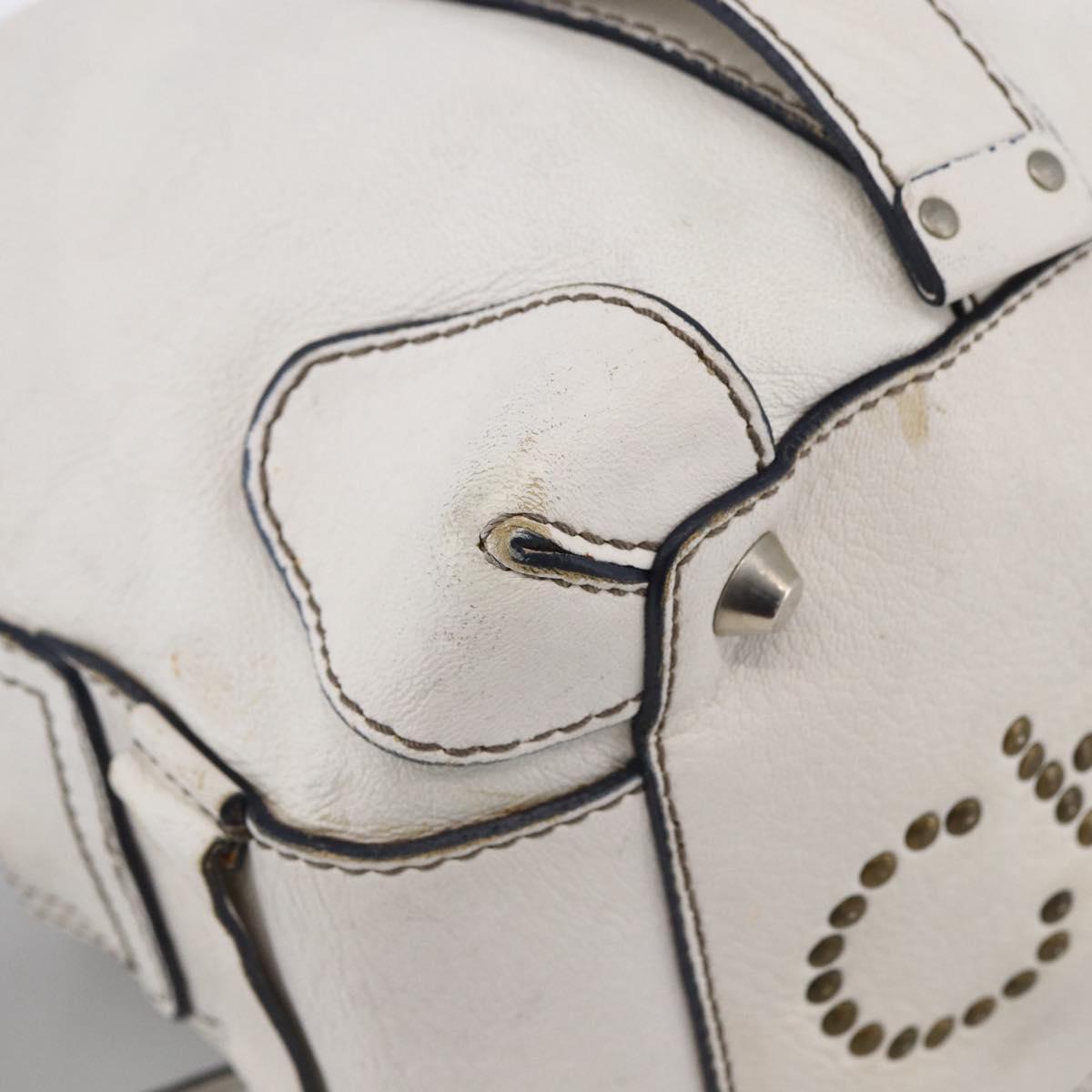 Chloe Hand Bag Leather White Silver Auth bs33592