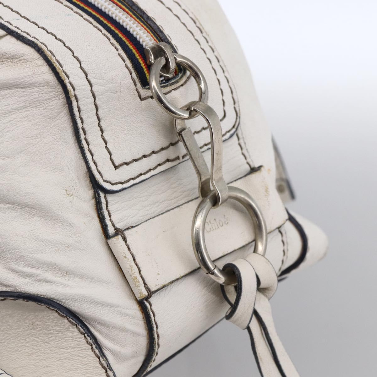 Chloe Hand Bag Leather White Silver Auth bs33592