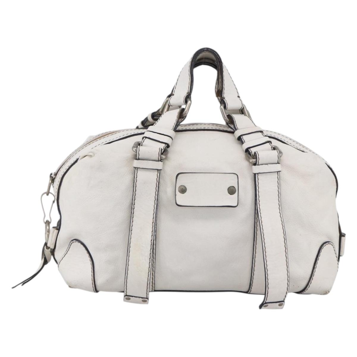 Chloe Hand Bag Leather White Silver Auth bs33592