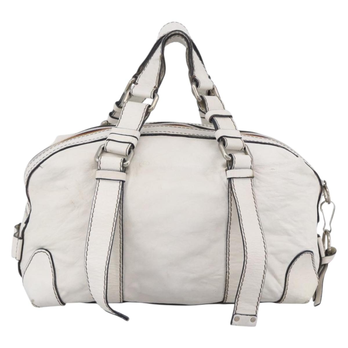 Chloe Hand Bag Leather White Silver Auth bs33592