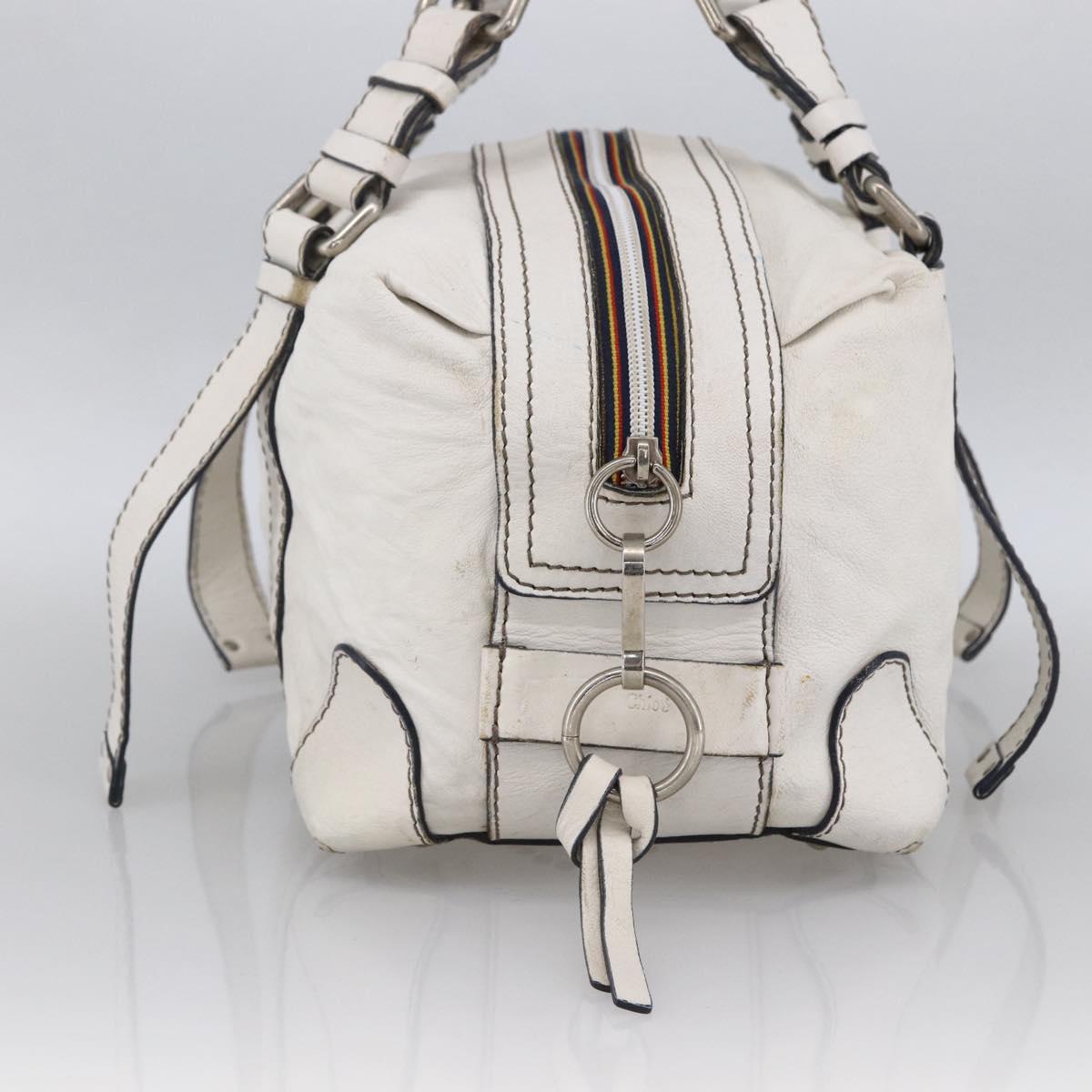 Chloe Hand Bag Leather White Silver Auth bs33592