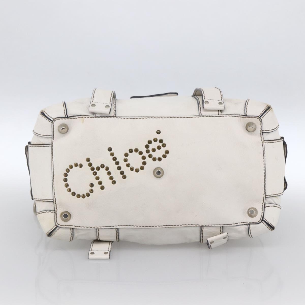 Chloe Hand Bag Leather White Silver Auth bs33592