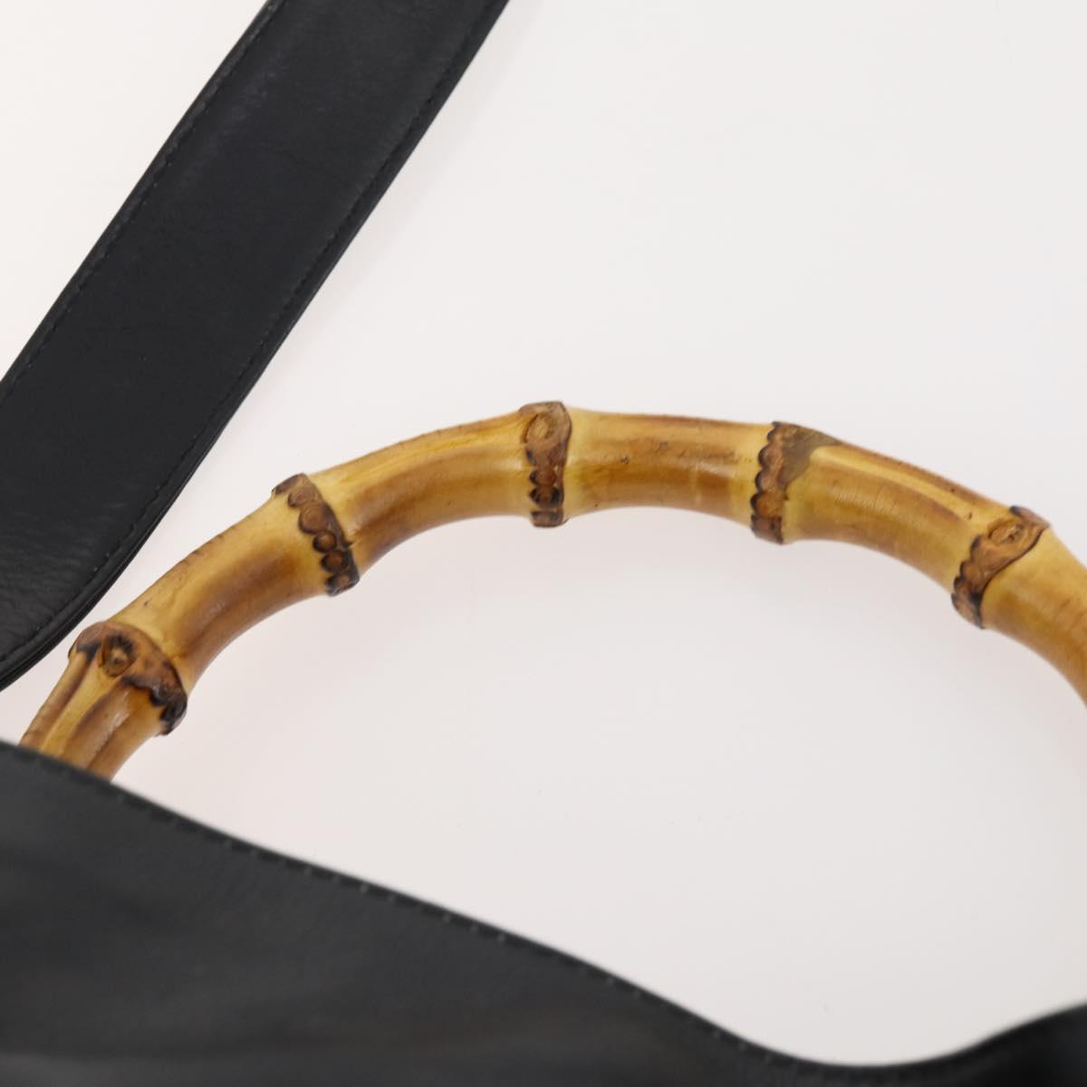 GUCCI Bamboo Hand Bag Leather 2way Black Gold 001 1705 1638 Auth bs33593