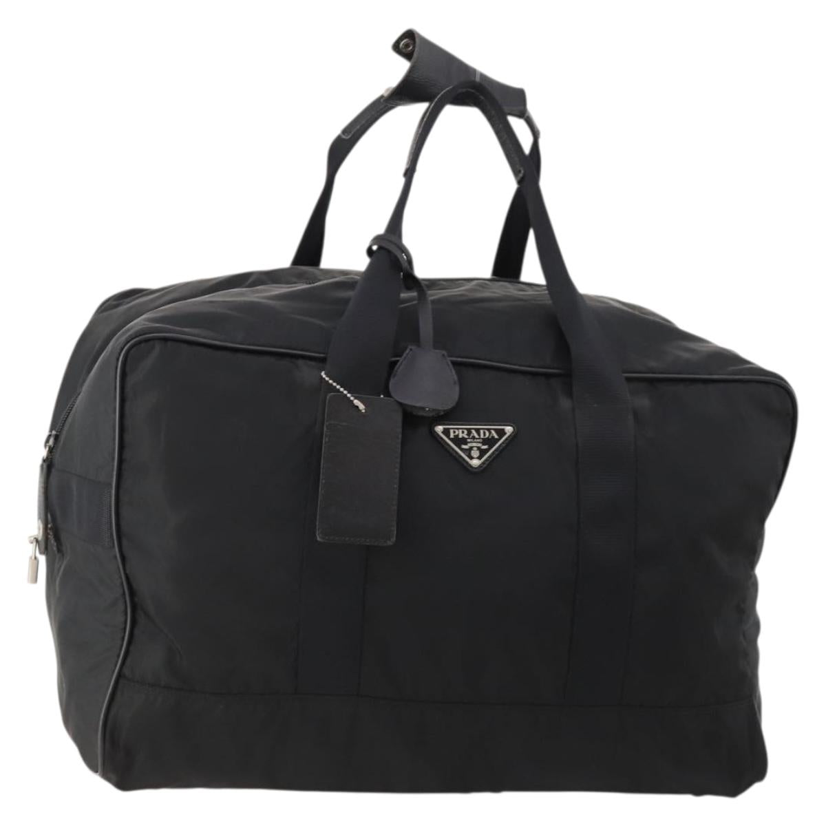 PRADA Boston Bag Nylon Black Silver Auth bs33603
