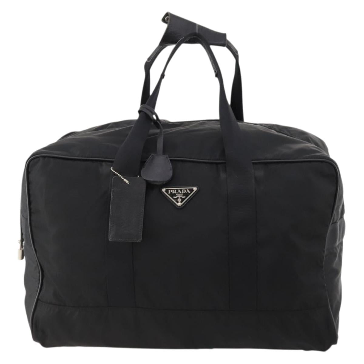 PRADA Boston Bag Nylon Black Silver Auth bs33603
