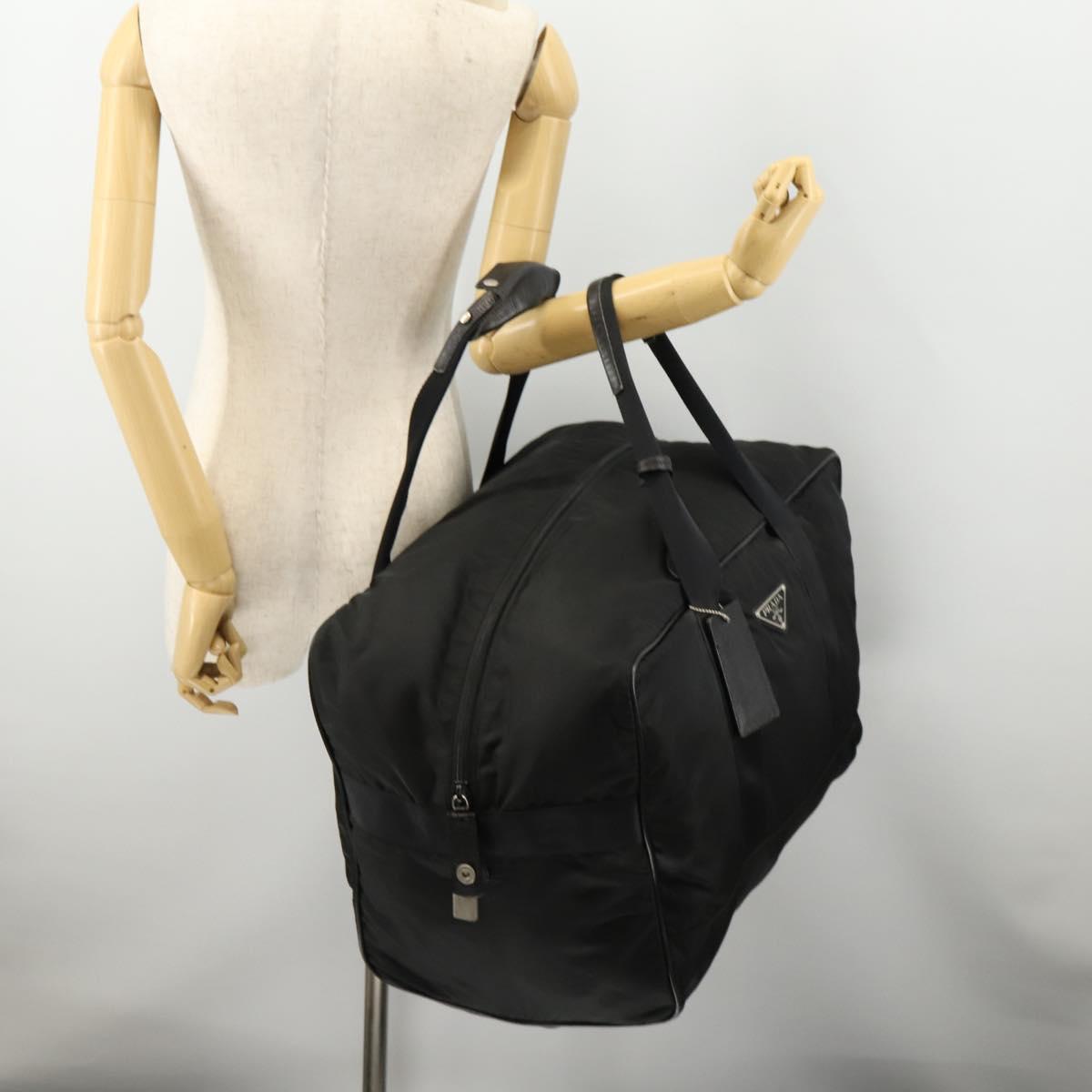 PRADA Boston Bag Nylon Black Silver Auth bs33603