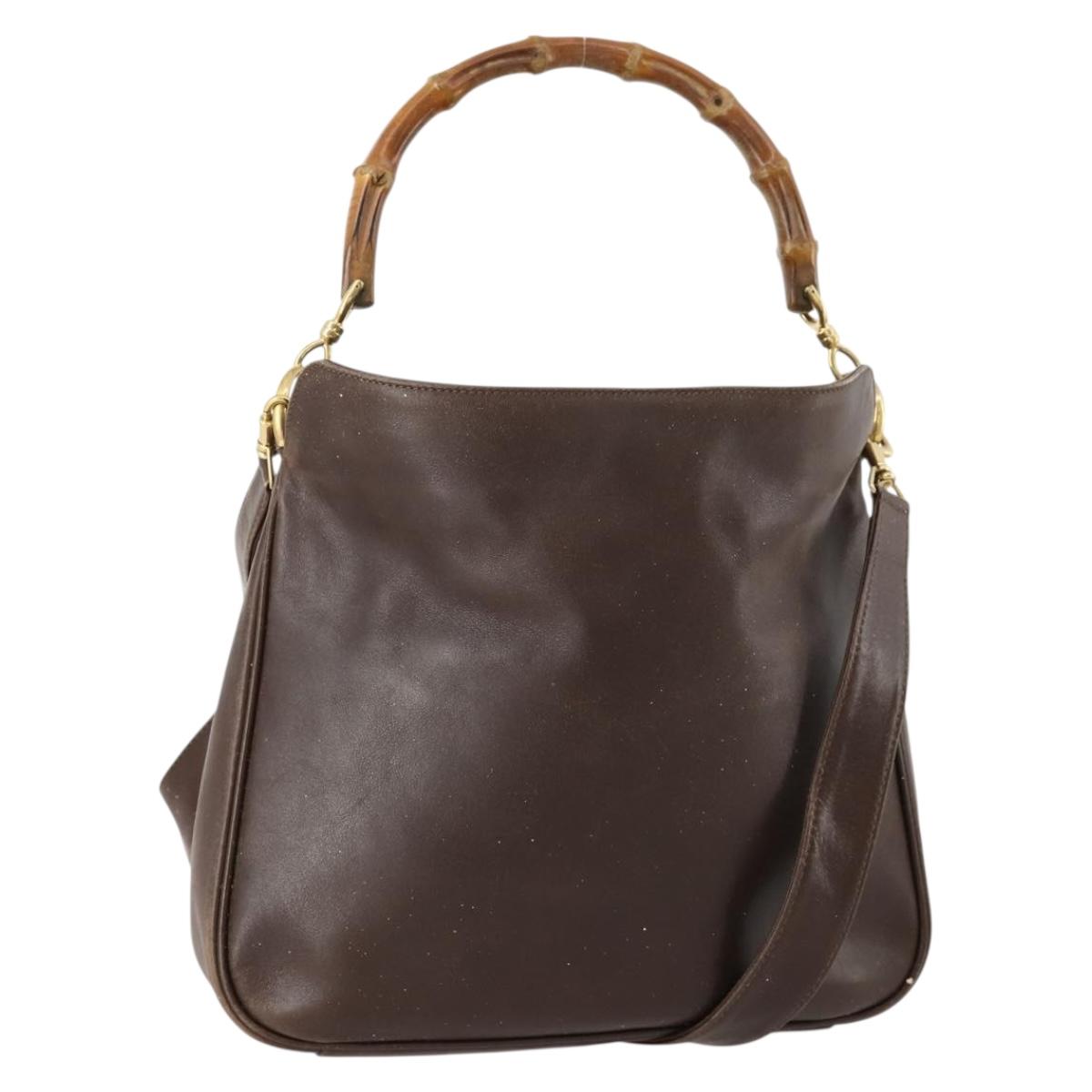 GUCCI Bamboo Hand Bag Leather 2way Brown Gold 001 3444 1638 Auth bs33606