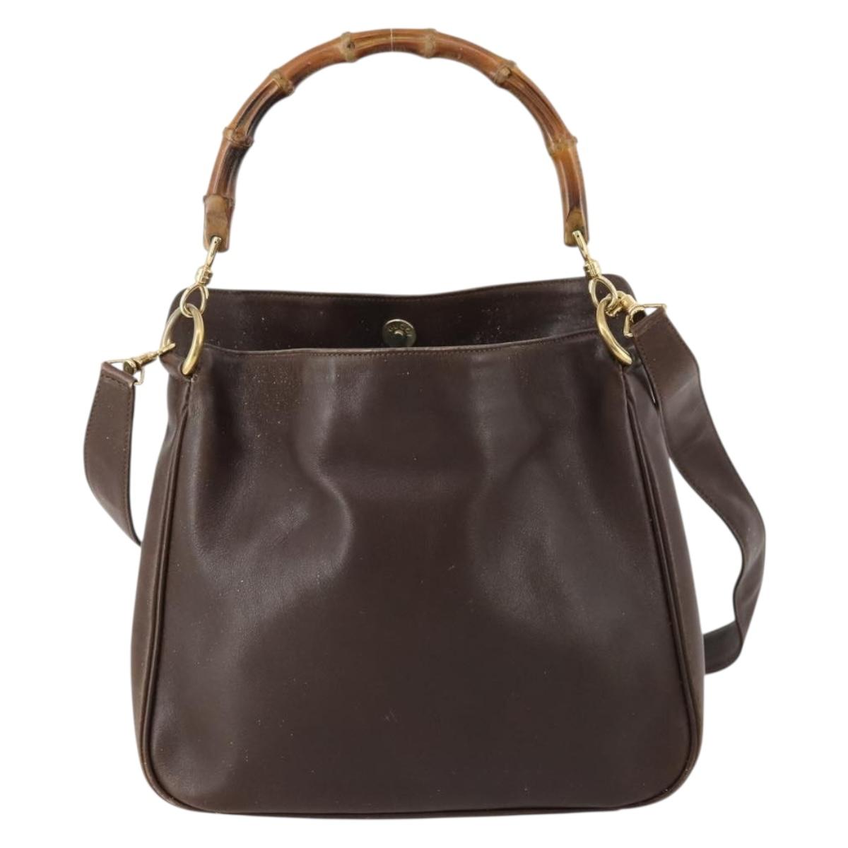 GUCCI Bamboo Hand Bag Leather 2way Brown Gold 001 3444 1638 Auth bs33606