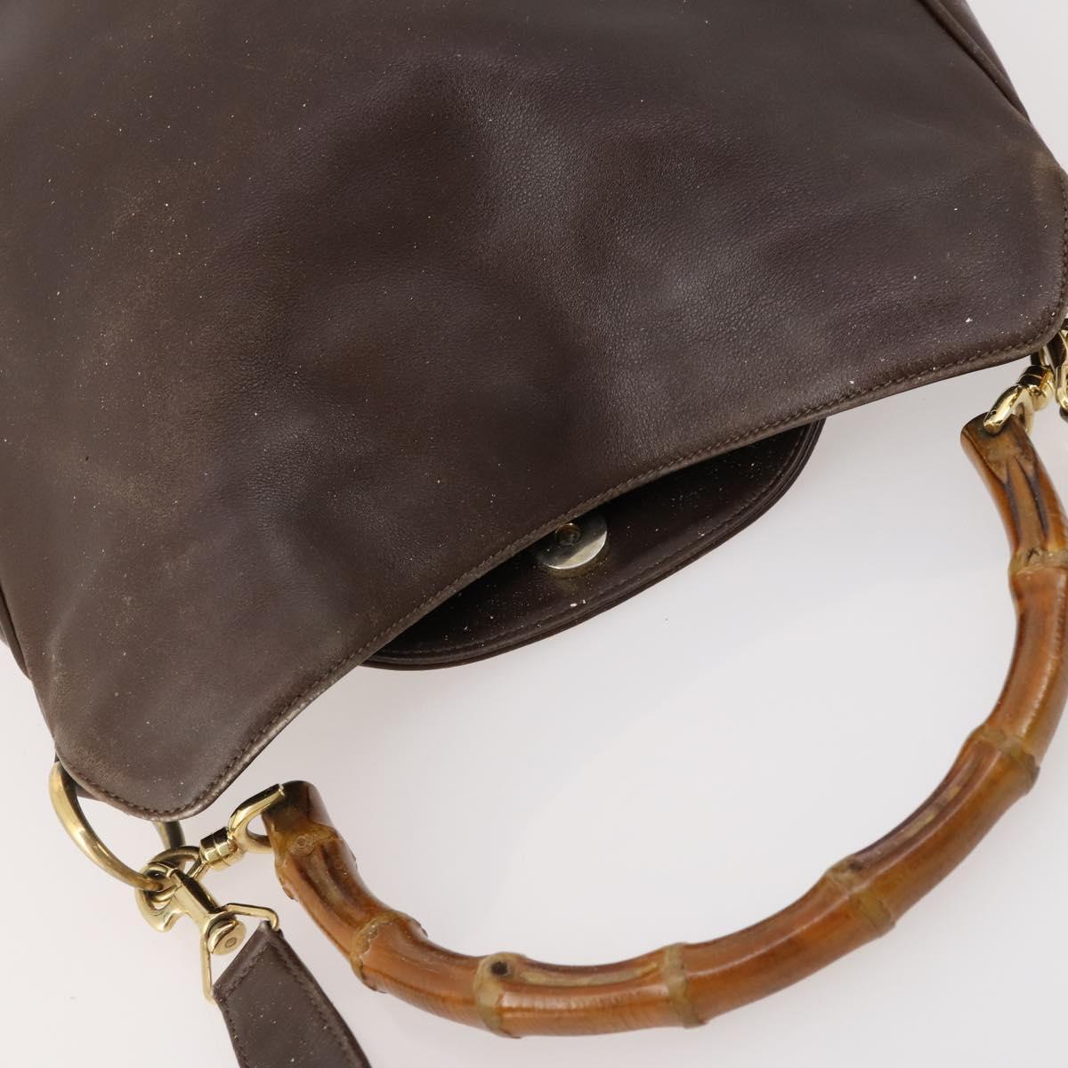 GUCCI Bamboo Hand Bag Leather 2way Brown Gold 001 3444 1638 Auth bs33606
