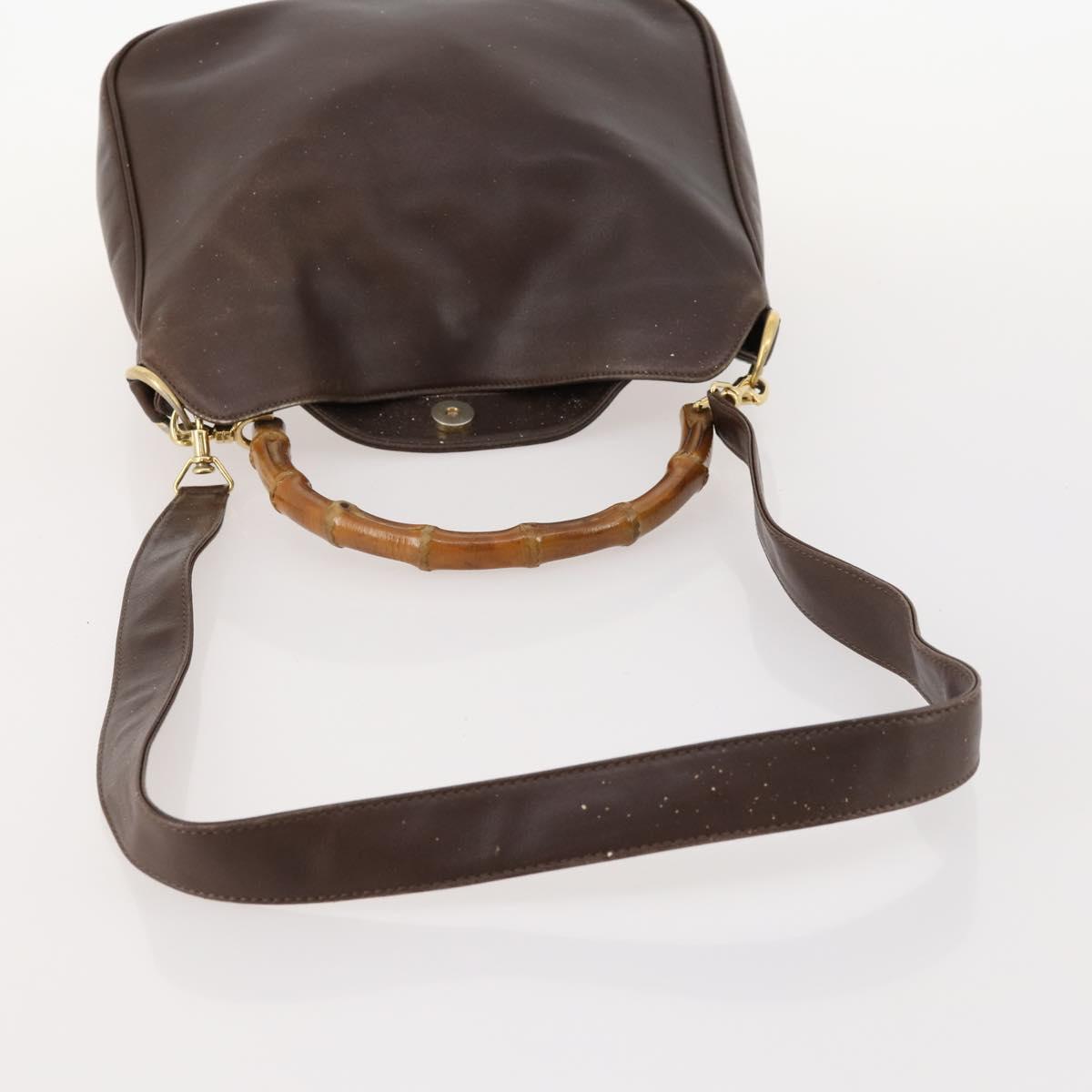 GUCCI Bamboo Hand Bag Leather 2way Brown Gold 001 3444 1638 Auth bs33606