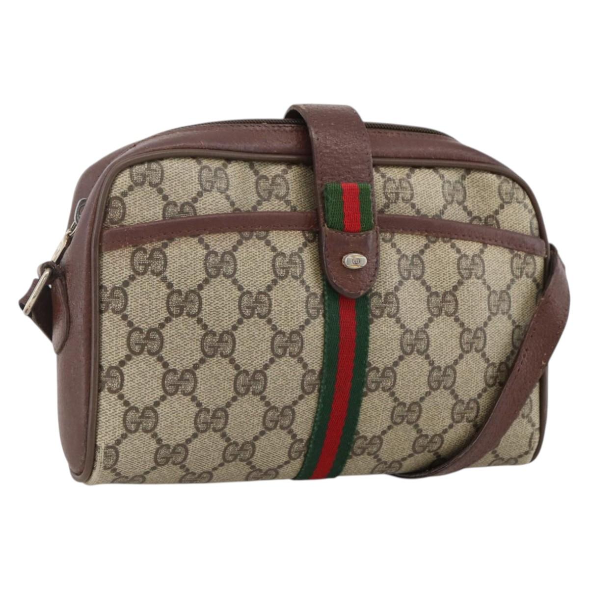 GUCCI GG Supreme Web Sherry Line Bag PVC Beige Gold 89 02 055 Auth bs33607