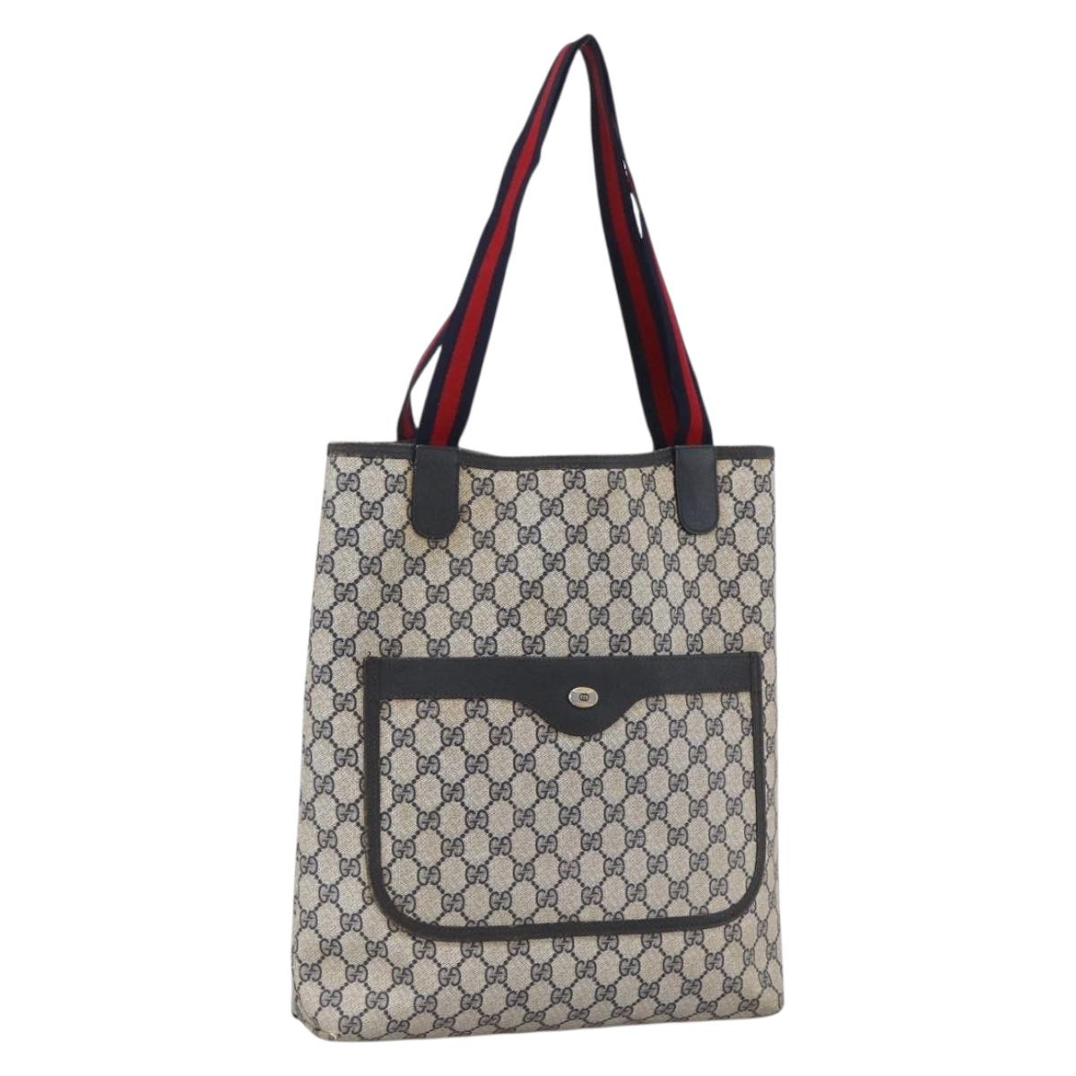 GUCCI GG Supreme Sherry Line Tote Bag PVC Navy Gold 120 02 003 Auth bs33609