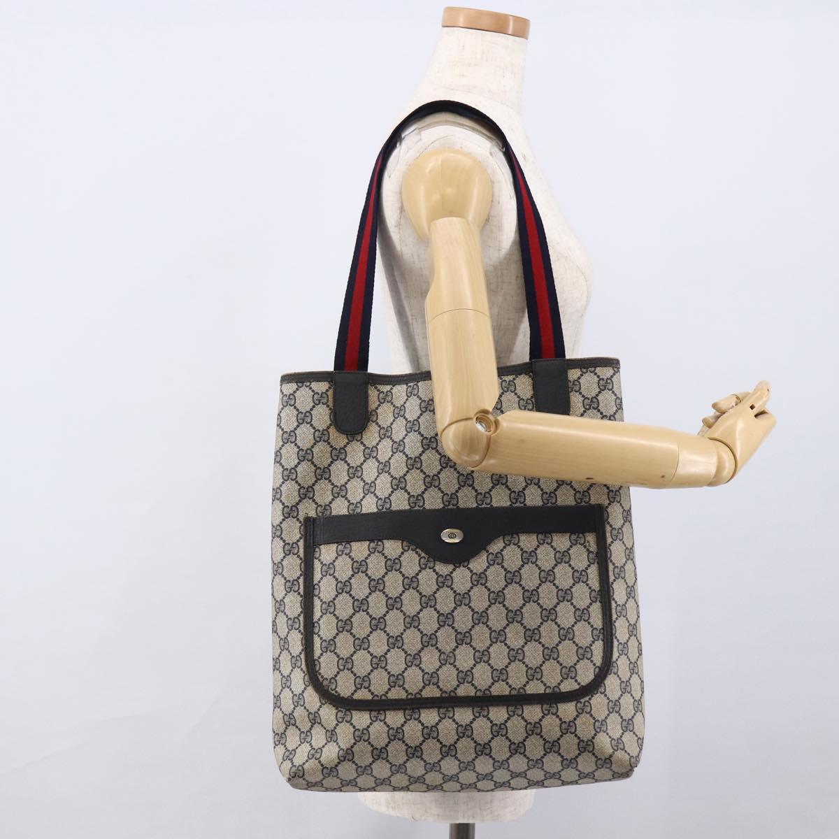 GUCCI GG Supreme Sherry Line Tote Bag PVC Navy Gold 120 02 003 Auth bs33609