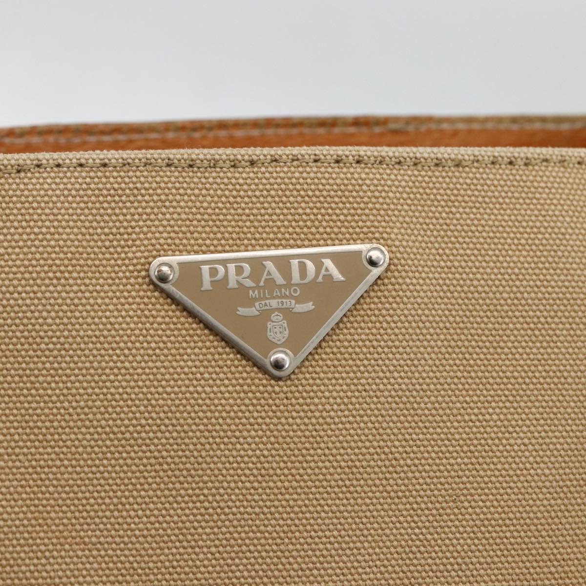 PRADA Hand Bag Canvas Beige Silver Auth bs33611