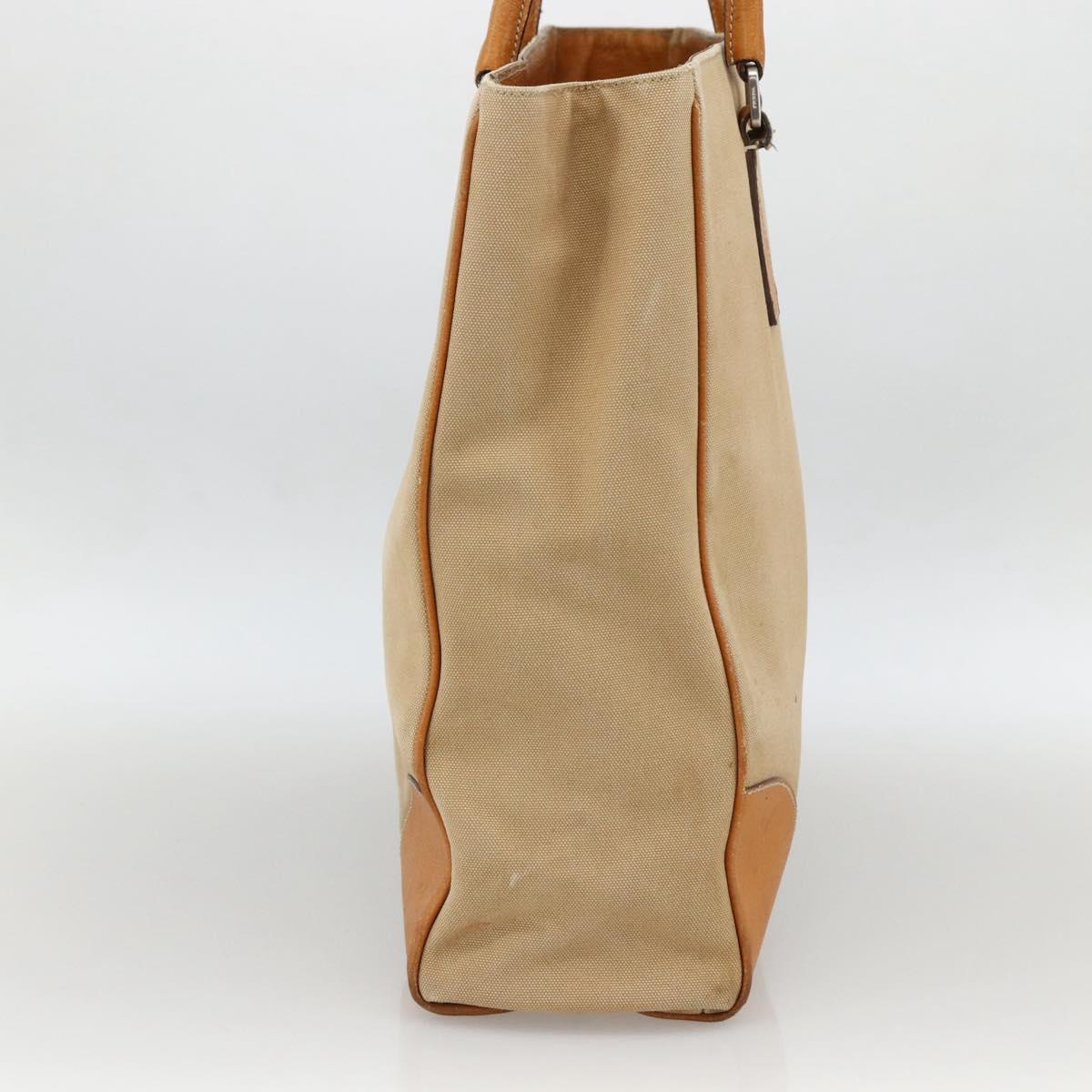 PRADA Hand Bag Canvas Beige Silver Auth bs33611