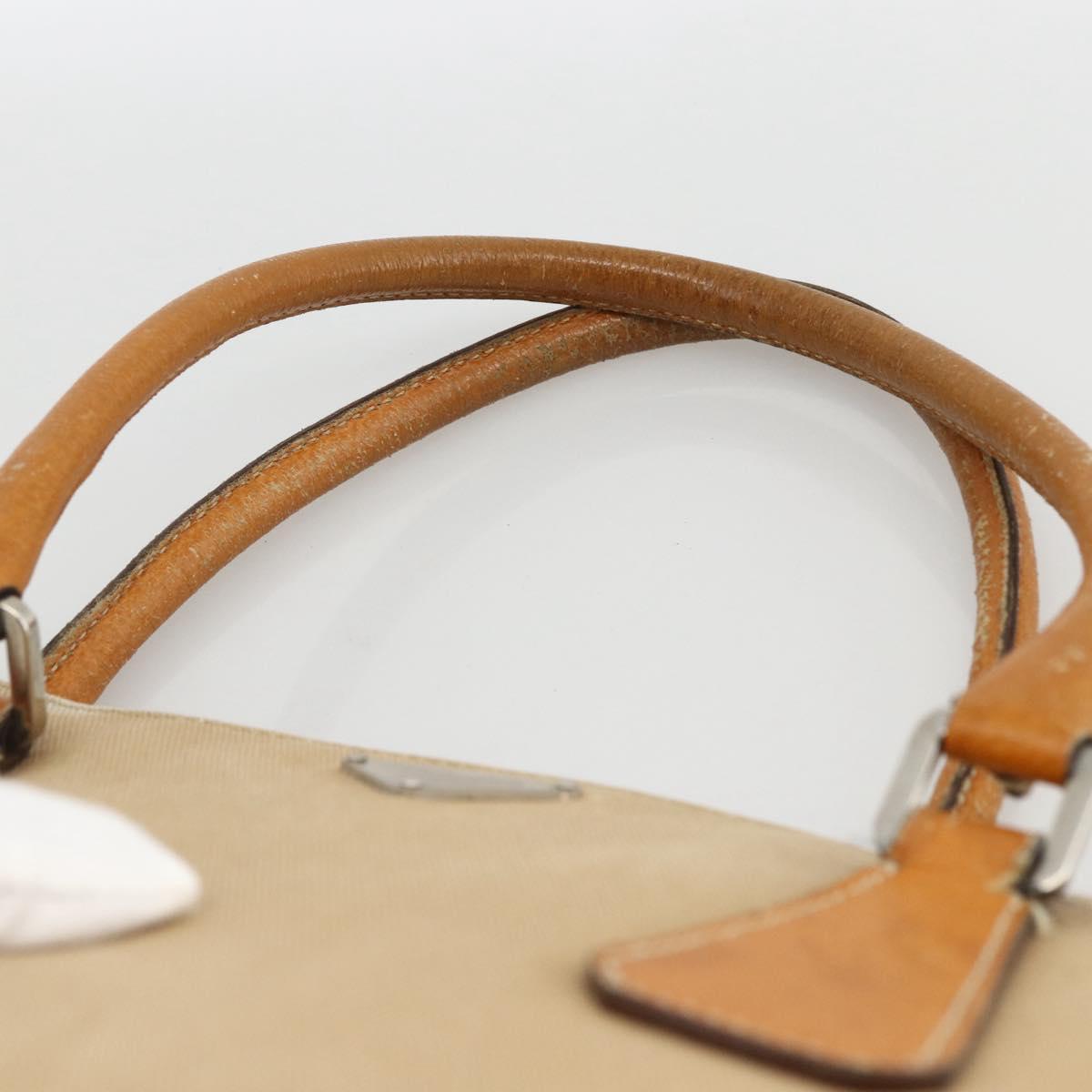 PRADA Hand Bag Canvas Beige Silver Auth bs33611