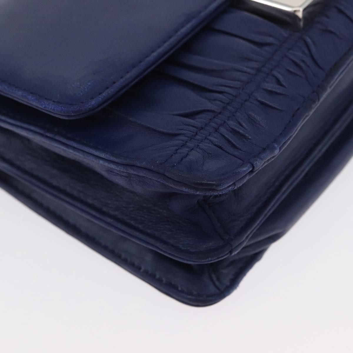 PRADA Shoulder Bag Leather Blue Silver Auth bs33613