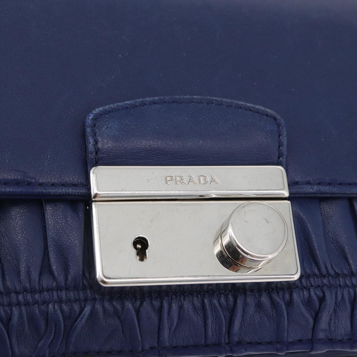 PRADA Shoulder Bag Leather Blue Silver Auth bs33613