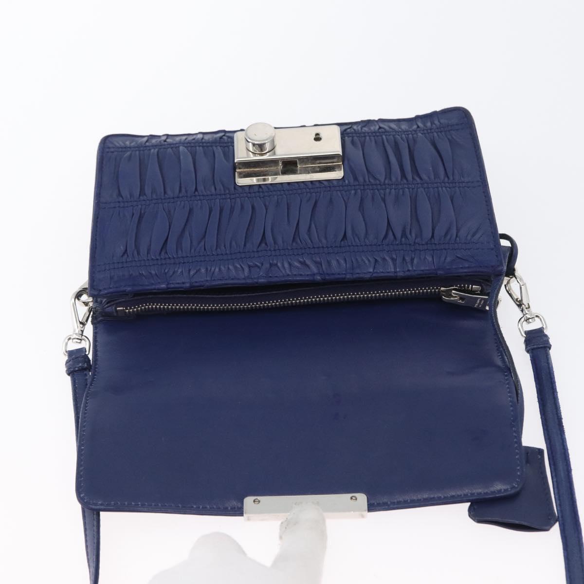 PRADA Shoulder Bag Leather Blue Silver Auth bs33613