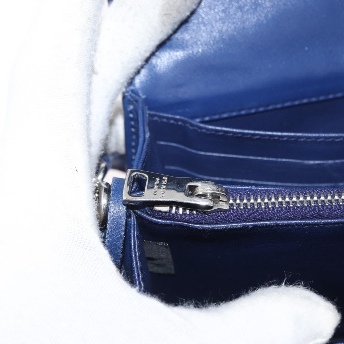 PRADA Shoulder Bag Leather Blue Silver Auth bs33613