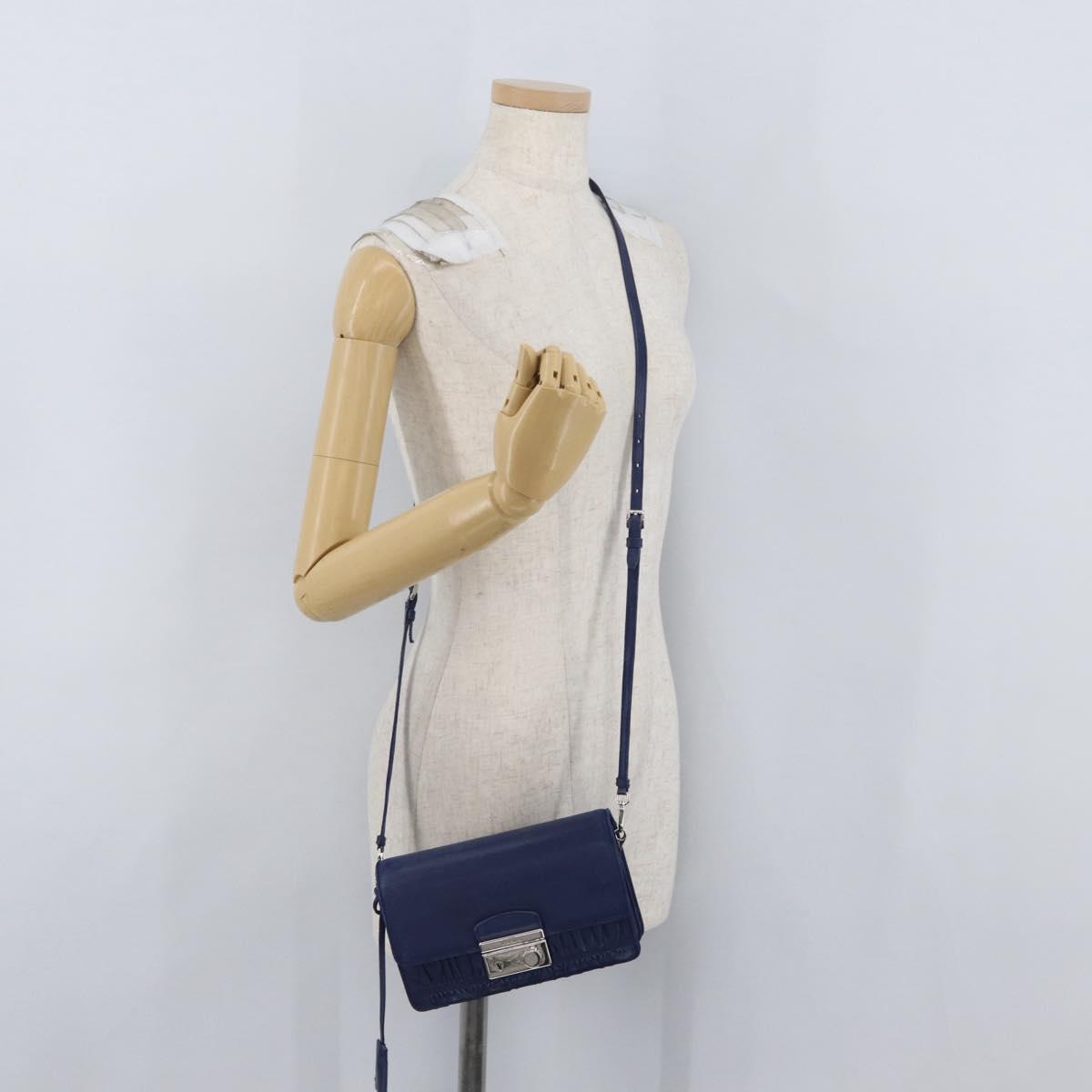 PRADA Shoulder Bag Leather Blue Silver Auth bs33613