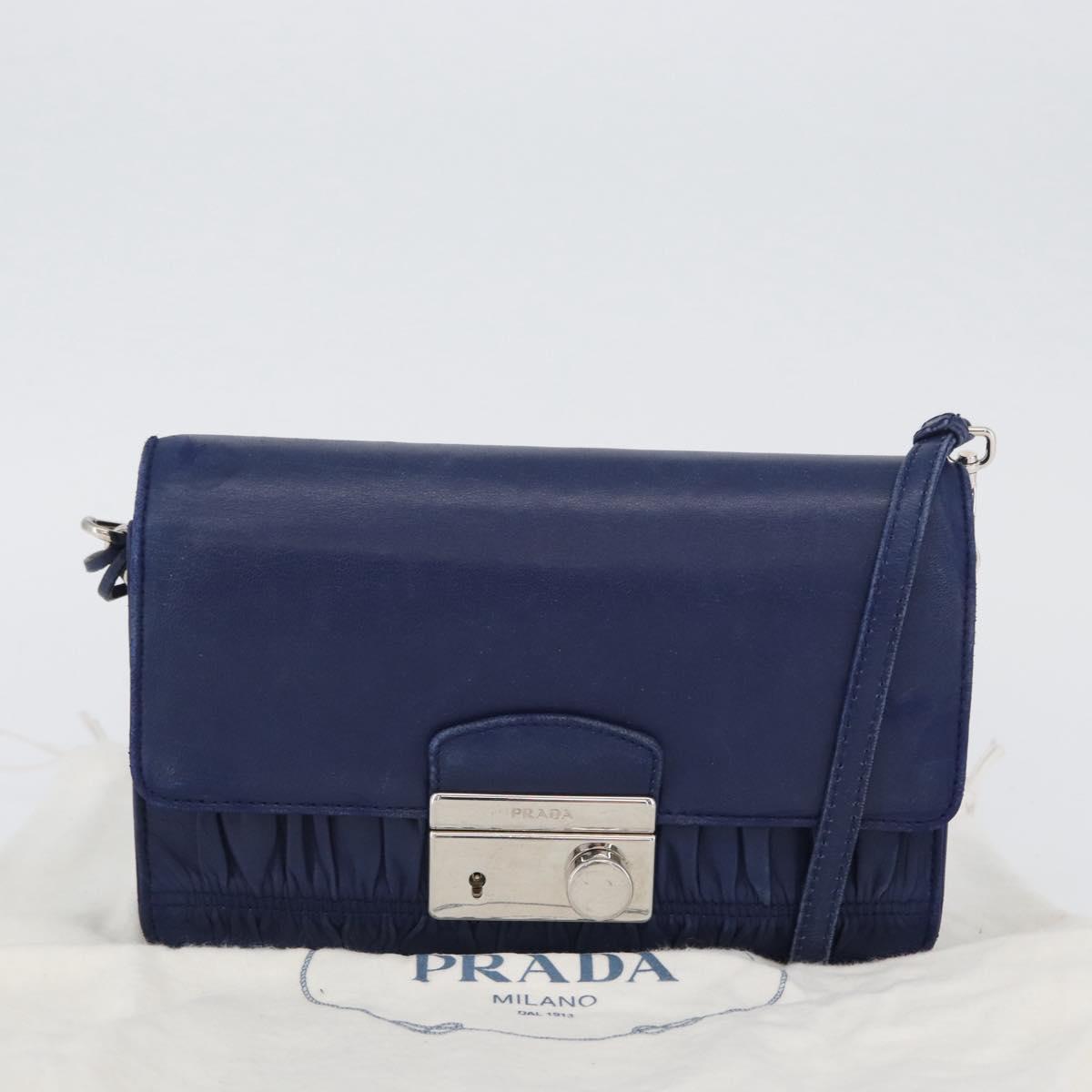 PRADA Shoulder Bag Leather Blue Silver Auth bs33613