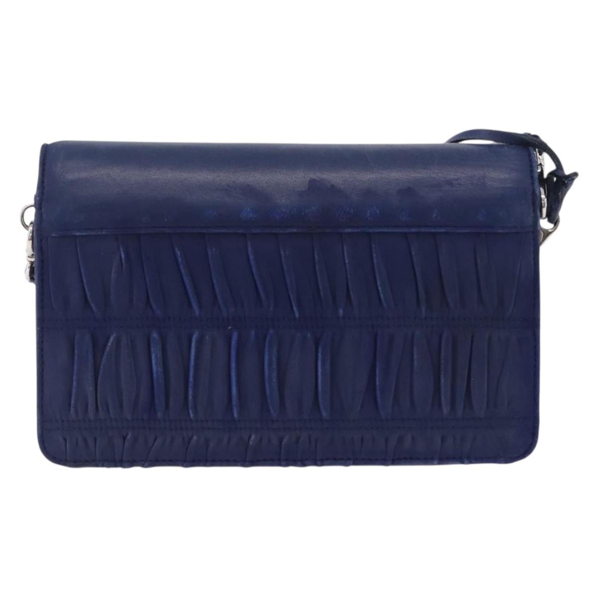 PRADA Shoulder Bag Leather Blue Silver Auth bs33613