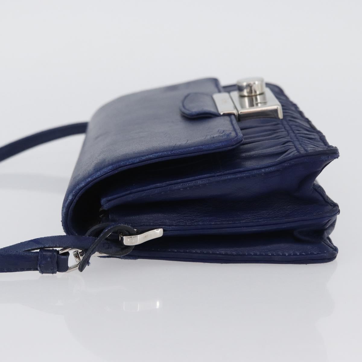 PRADA Shoulder Bag Leather Blue Silver Auth bs33613