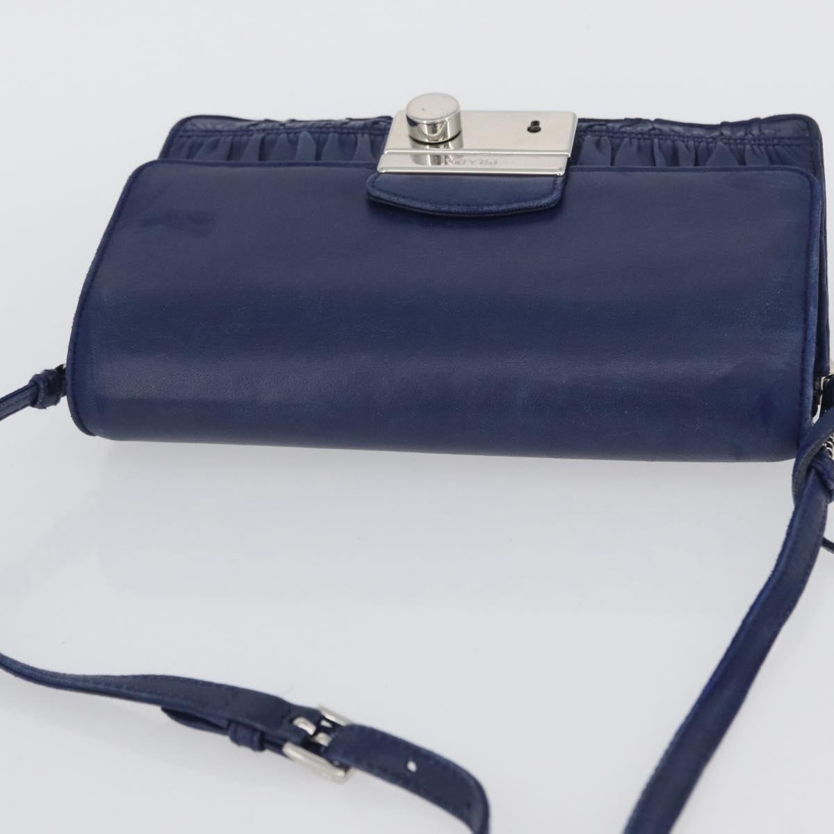 PRADA Shoulder Bag Leather Blue Silver Auth bs33613