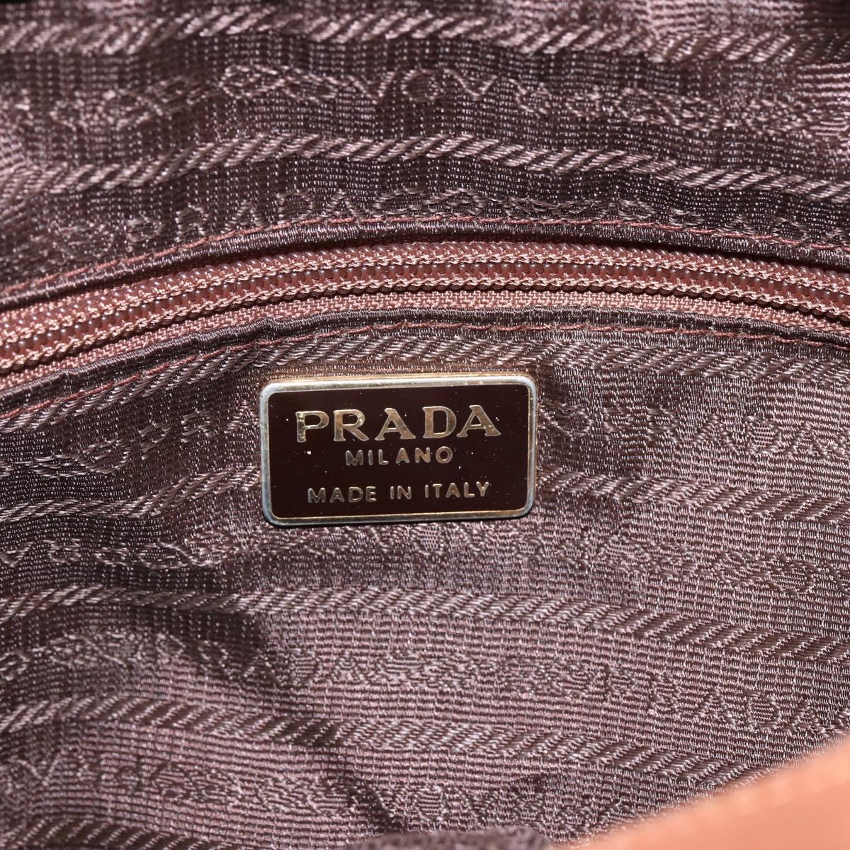 PRADA Chain Shoulder Bag Nylon Brown Gold Auth bs33615