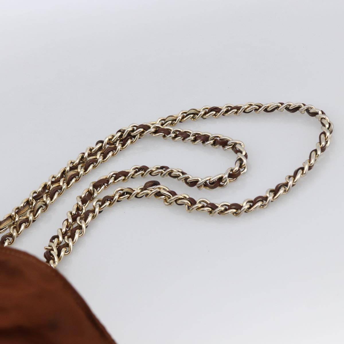 PRADA Chain Shoulder Bag Nylon Brown Gold Auth bs33615