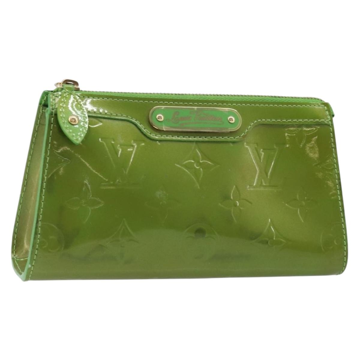 LOUIS VUITTON Monogram Vernis Trousse cosmetics Pouch Green M93649 Auth bs33617