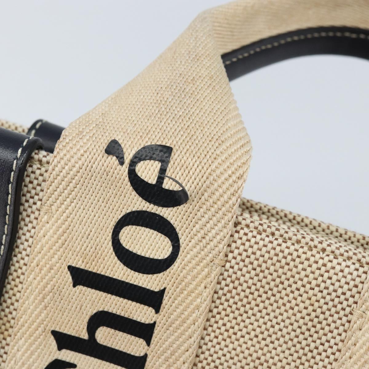 Chloe Woody Mini Hand Bag Canvas Beige Auth bs33627