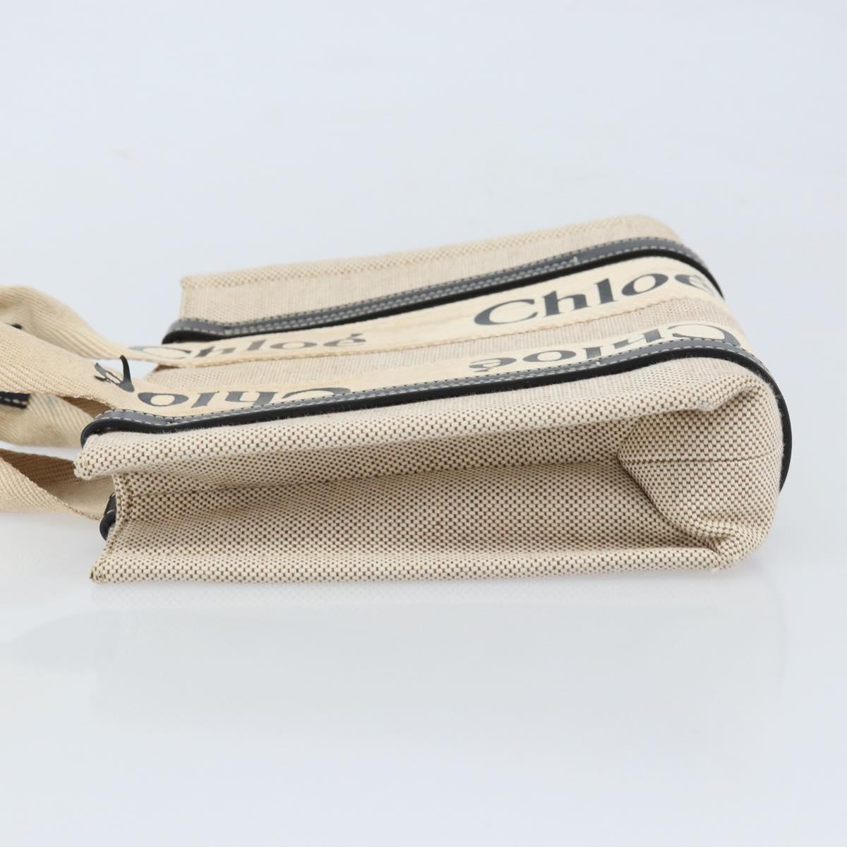 Chloe Woody Mini Hand Bag Canvas Beige Auth bs33627