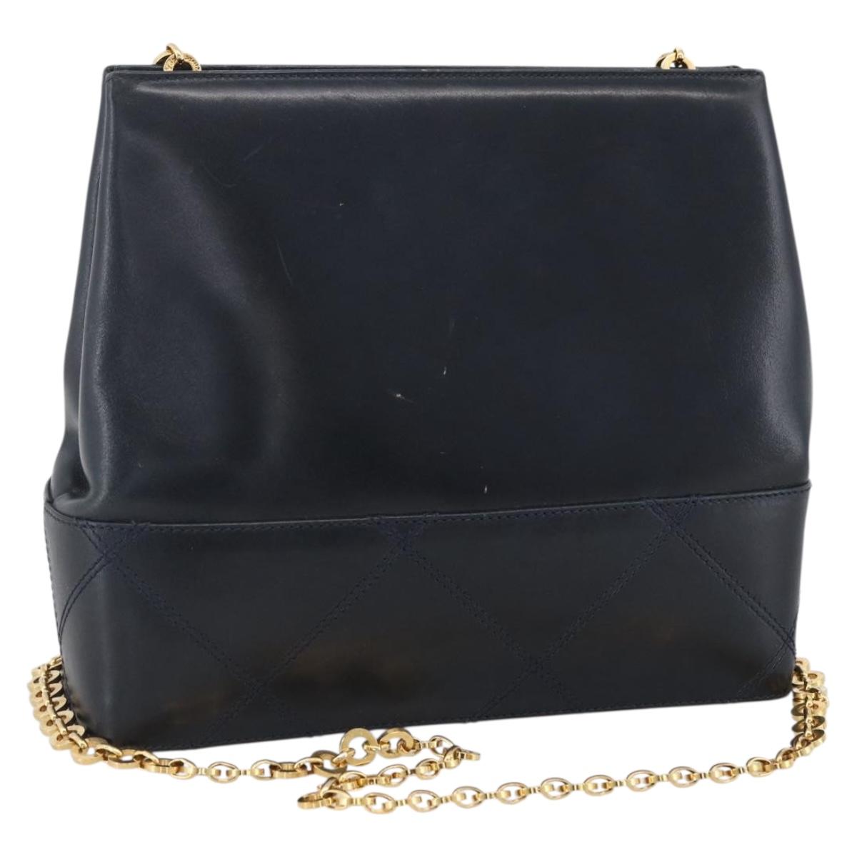 Salvatore Ferragamo Shoulder Bag Leather Navy Gold Auth bs33630