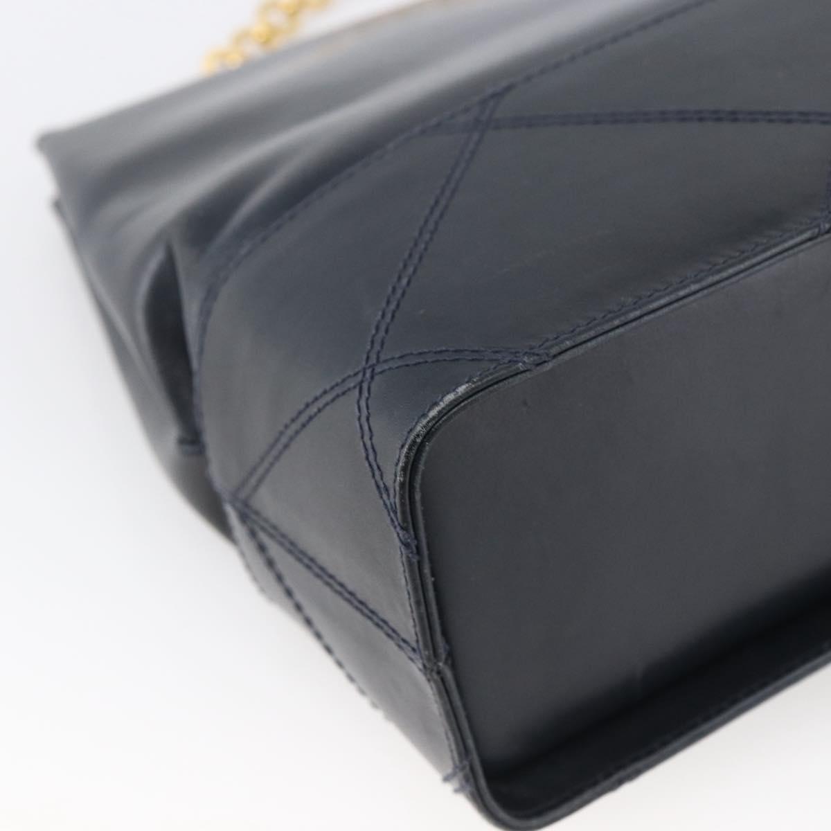 Salvatore Ferragamo Shoulder Bag Leather Navy Gold Auth bs33630