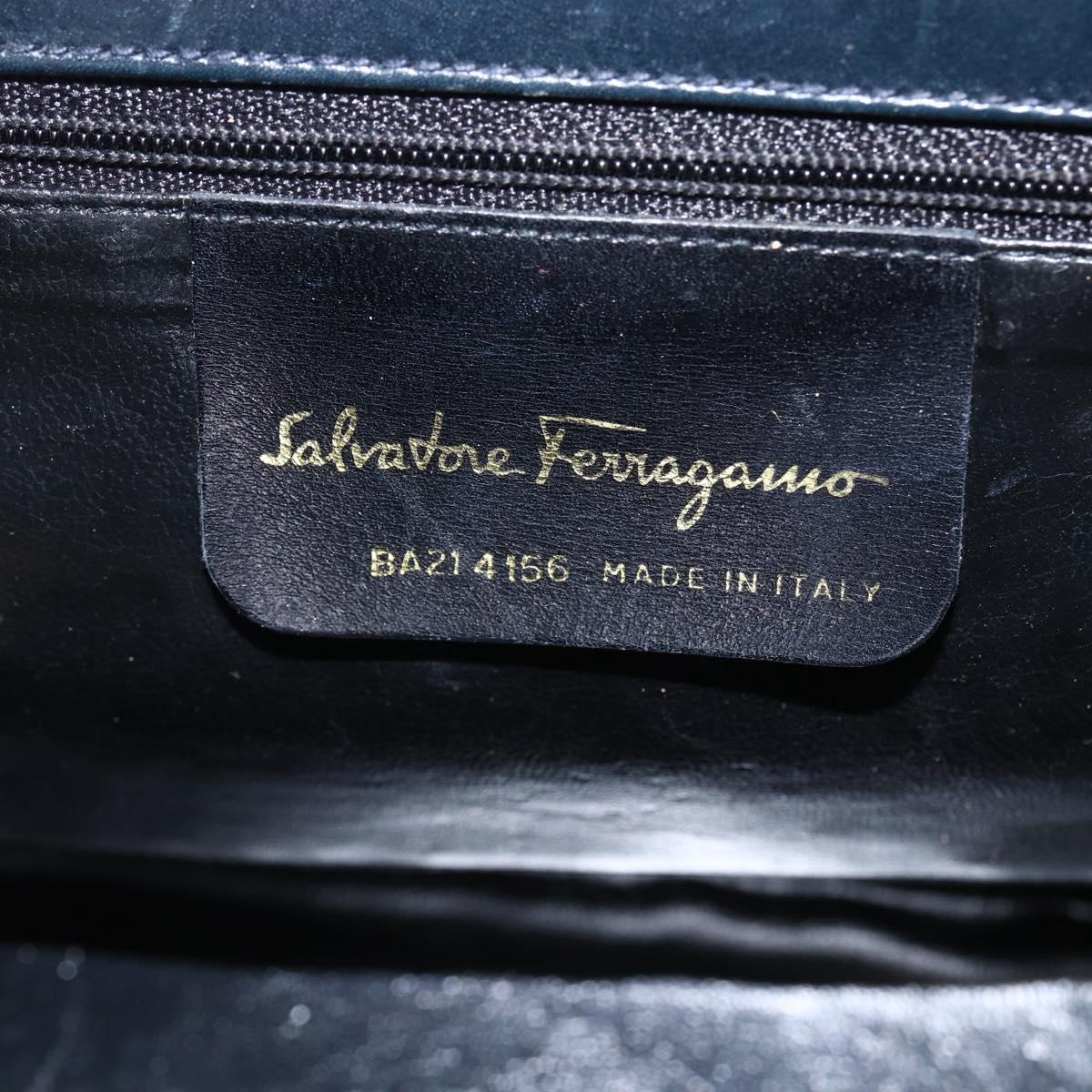 Salvatore Ferragamo Shoulder Bag Leather Navy Gold Auth bs33630