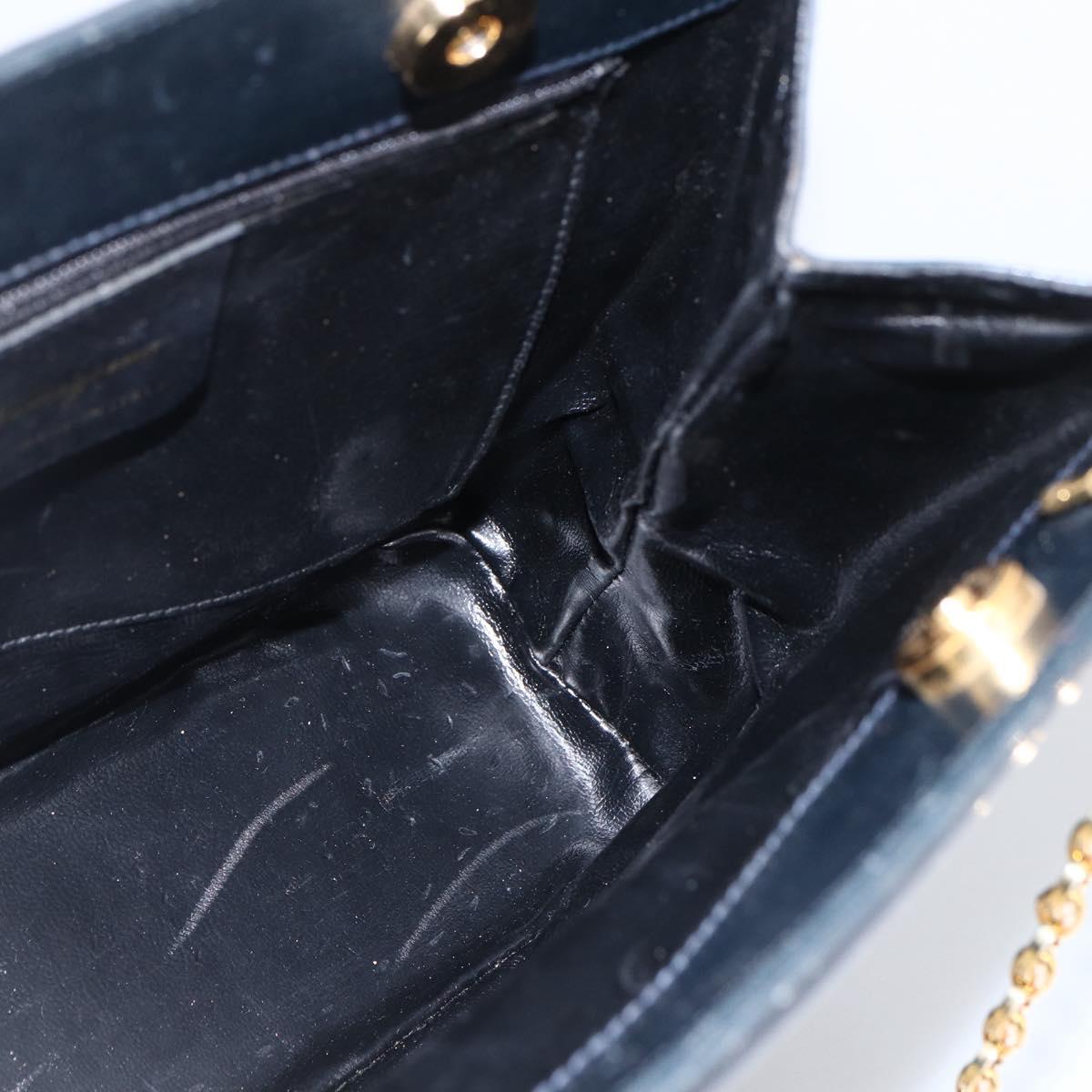 Salvatore Ferragamo Shoulder Bag Leather Navy Gold Auth bs33630