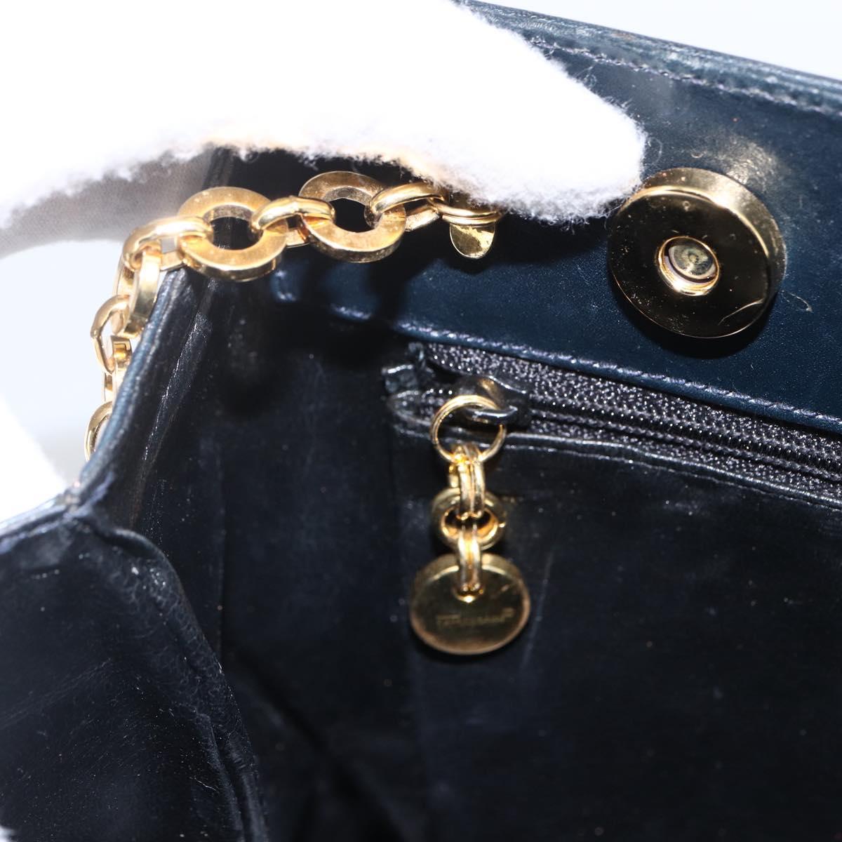 Salvatore Ferragamo Shoulder Bag Leather Navy Gold Auth bs33630
