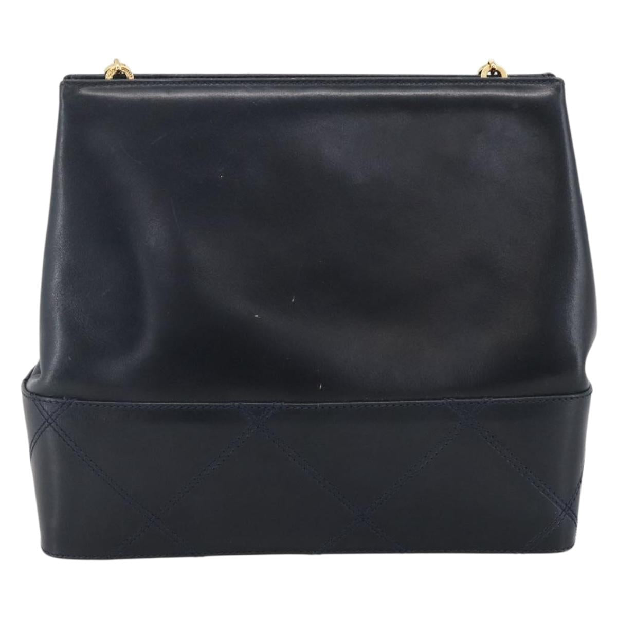 Salvatore Ferragamo Shoulder Bag Leather Navy Gold Auth bs33630