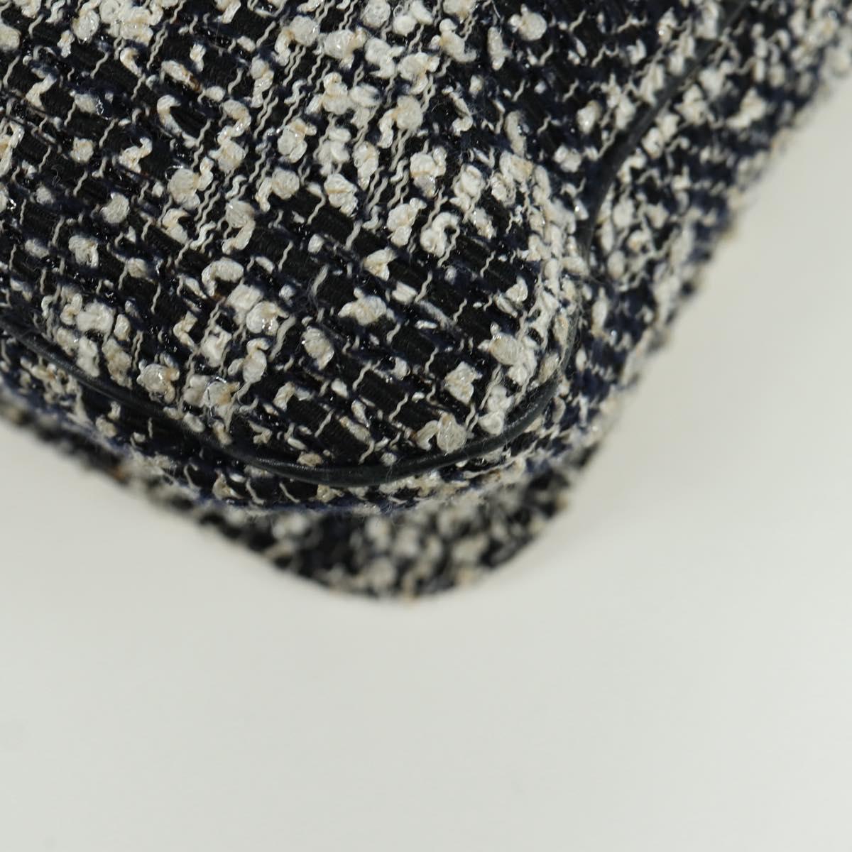 CHANEL Chain Shoulder Bag tweed White Black CC Auth bs33641V