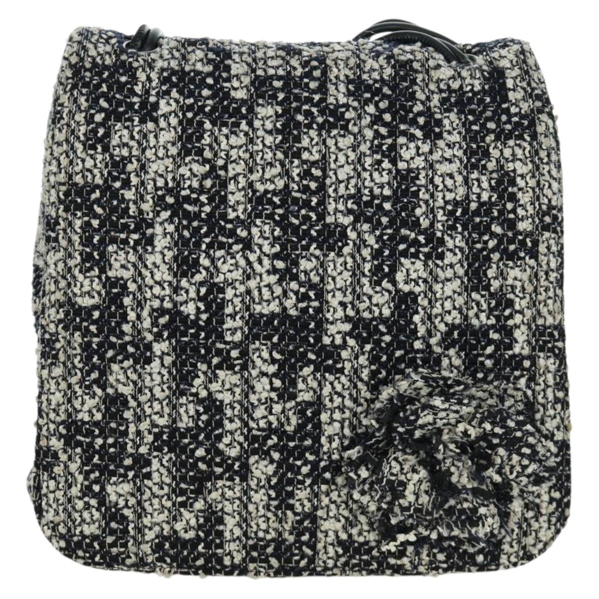 CHANEL Chain Shoulder Bag tweed White Black CC Auth bs33641V