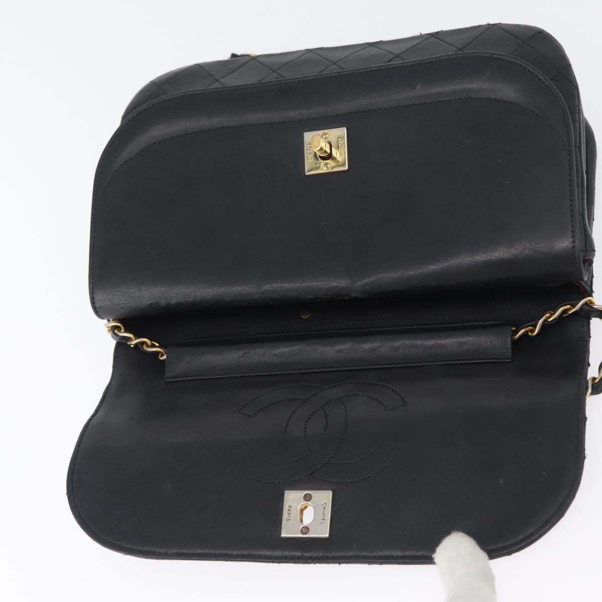 CHANEL Matelasse Chain Shoulder Bag Lamb Skin Black Gold CC Auth bs33642