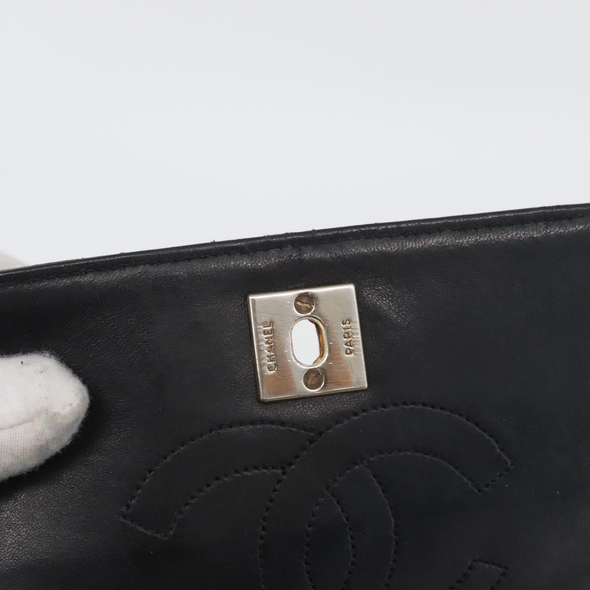 CHANEL Matelasse Chain Shoulder Bag Lamb Skin Black Gold CC Auth bs33642