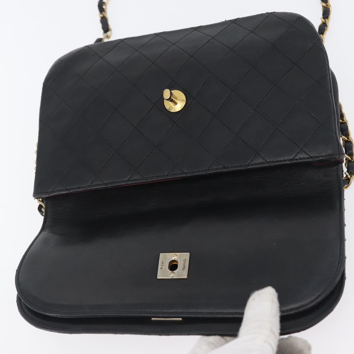 CHANEL Matelasse Chain Shoulder Bag Lamb Skin Black Gold CC Auth bs33642